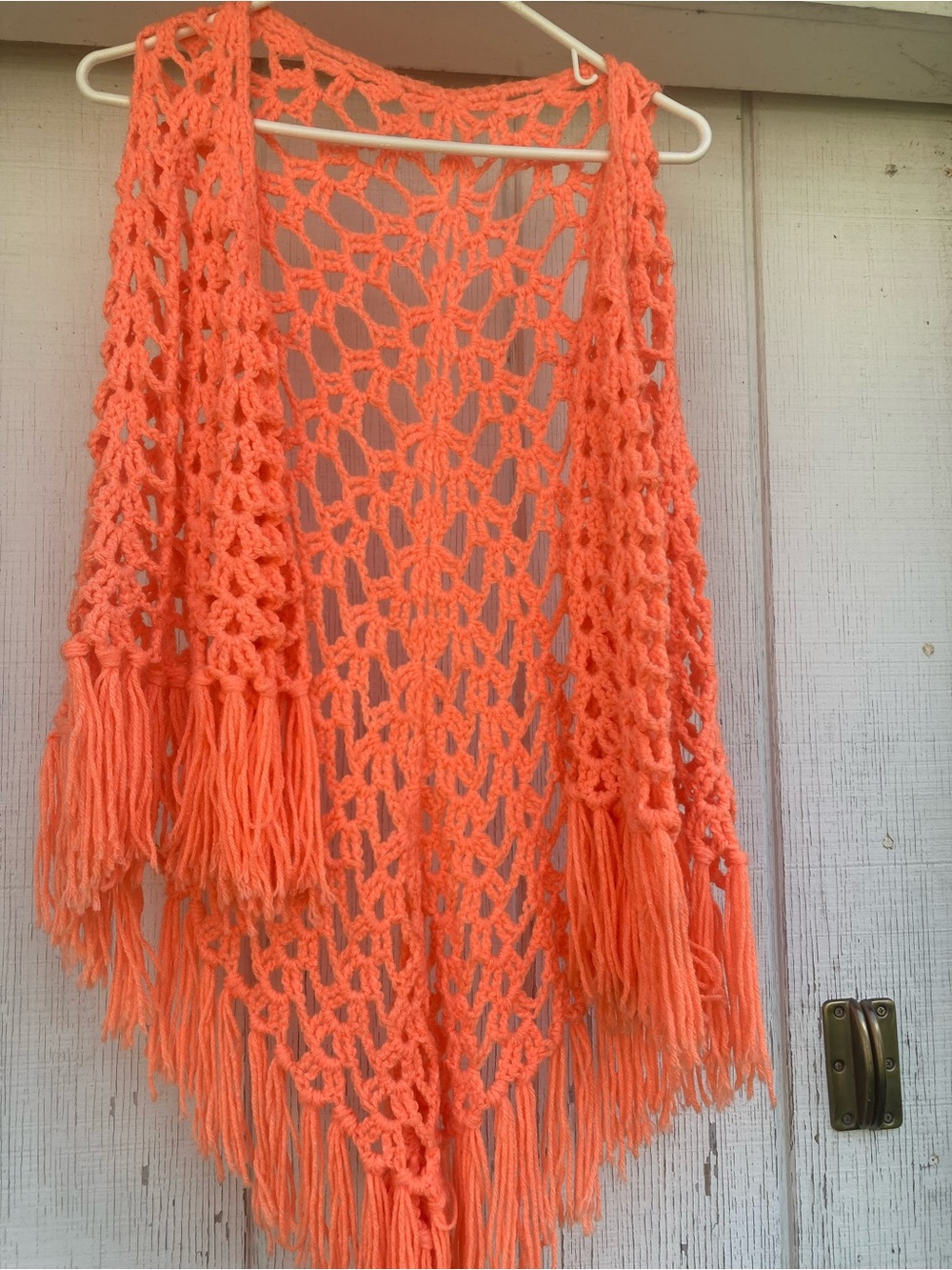 Handmade Crochet Fringe Sweater shawl- Coral Orange